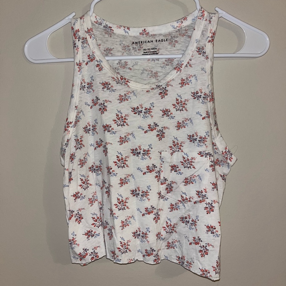American Eagle Outfitters Floral White Tank Top
